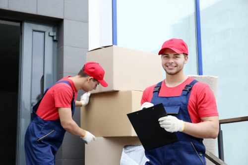 Professional moving team organizing belongings in Docklands