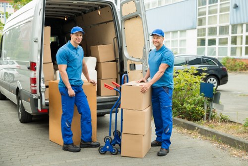 Careful loading of boxes and furniture into a Docklands removal van