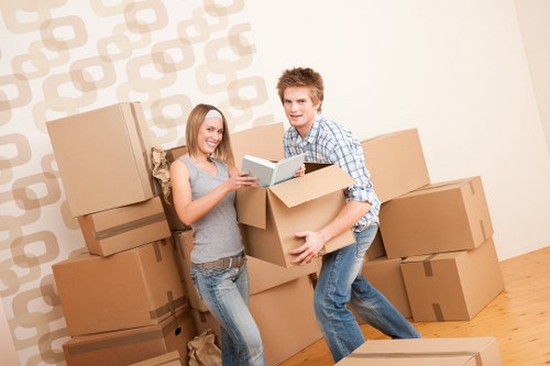 Docklands office relocation with boxes, desks and IT equipment prepared